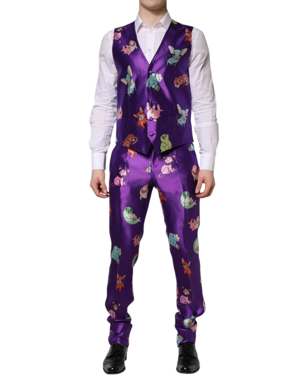 Dolce & Gabbana Purple Silk Animal Print 3 Piece Suit - IT48 | M - Pant Suits