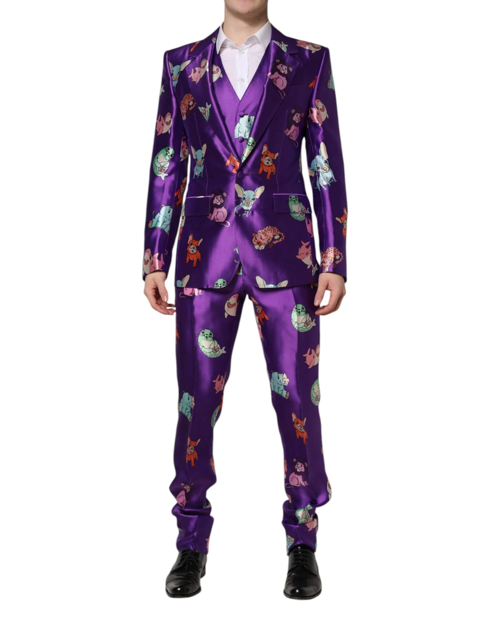 Dolce & Gabbana Purple Silk Animal Print 3 Piece Suit - IT48 | M - Pant Suits