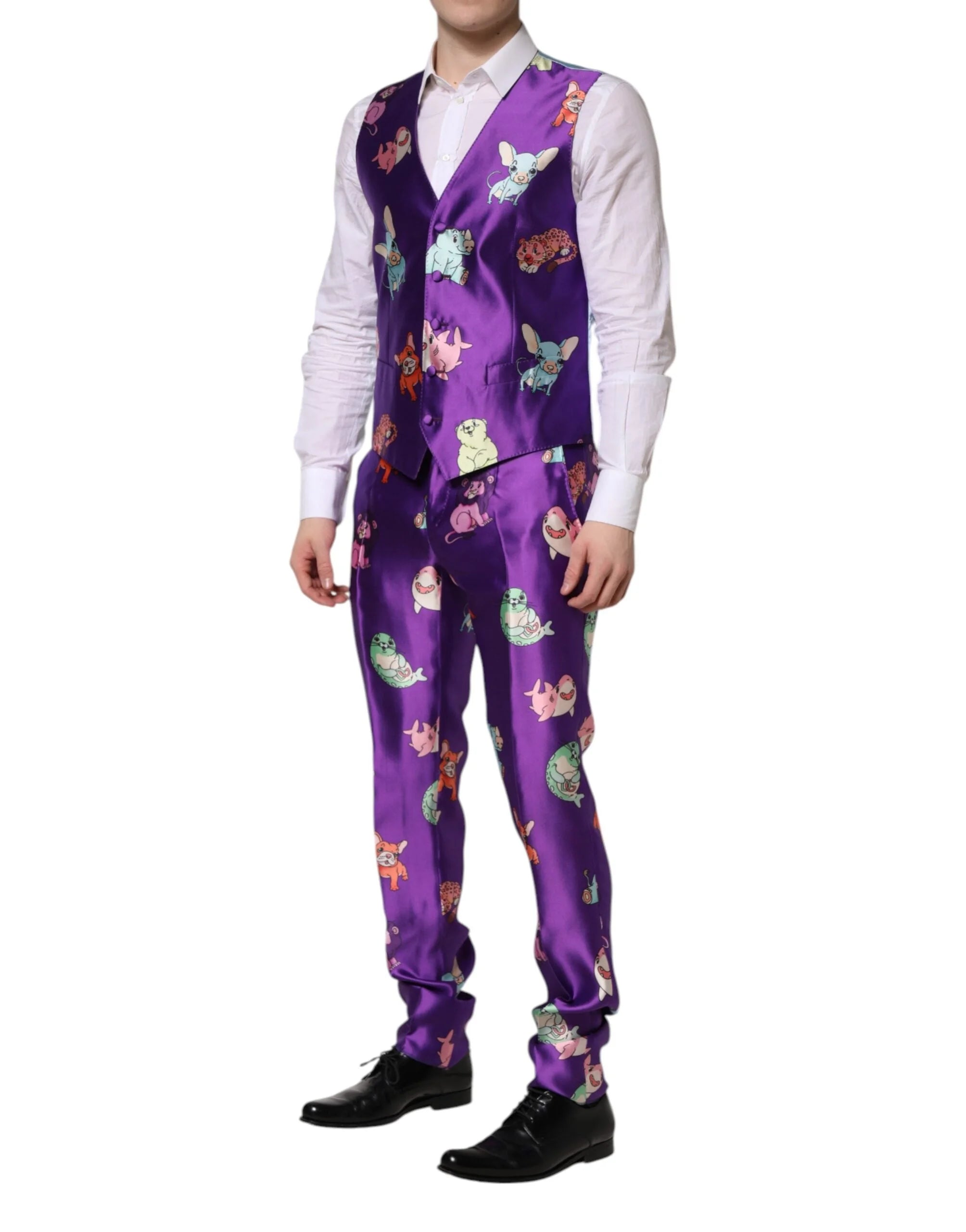 Dolce & Gabbana Purple Silk Animal Print 3 Piece Suit - IT48 | M - Pant Suits