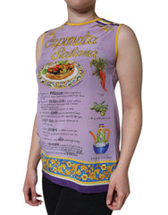 Dolce & Gabbana Purple Silk Caponata Siciliana Print Tank Top - IT40|S - Tank Tops