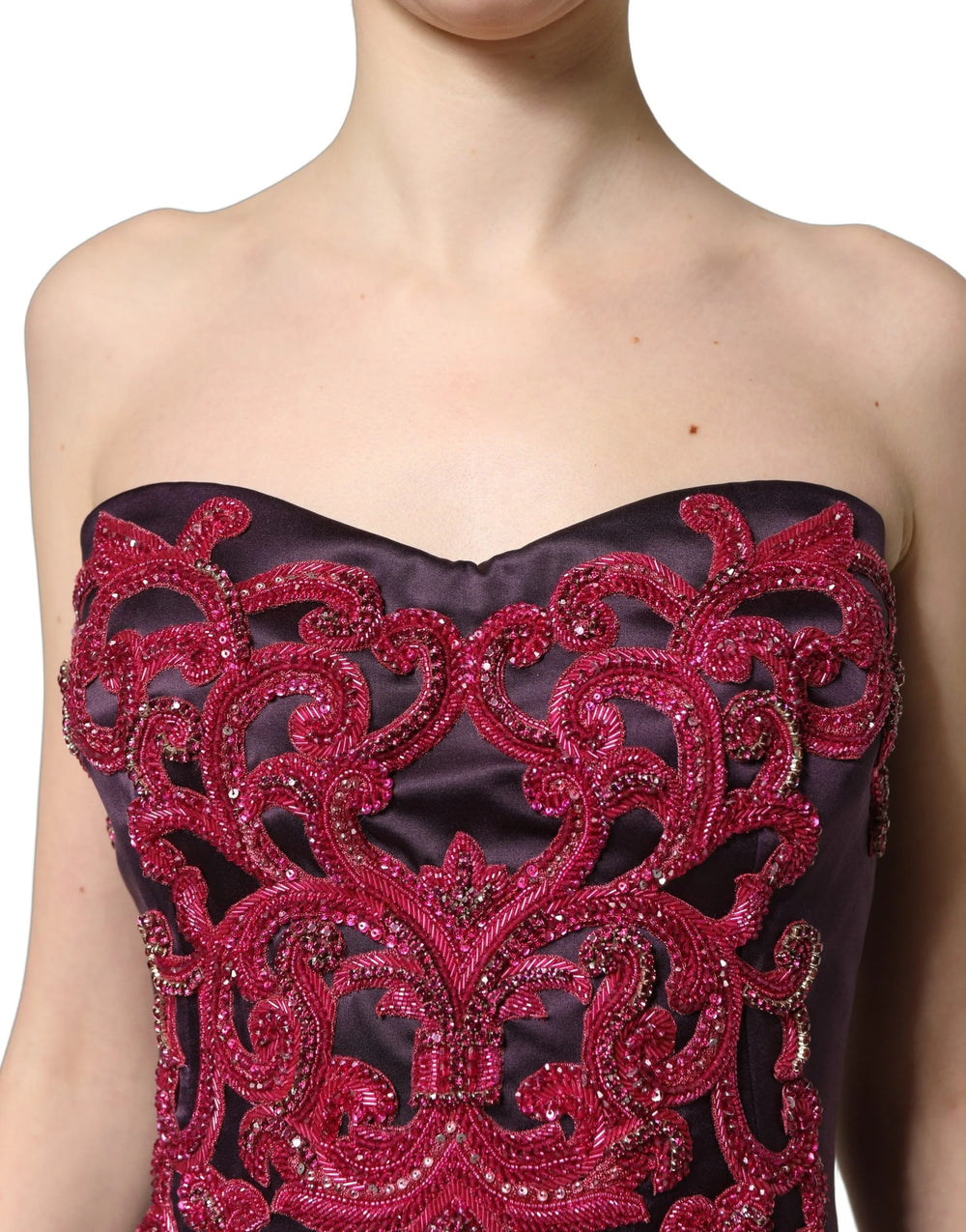 Dolce & Gabbana Purple Silk Crystal Strapless Floor Length Gown Dress - IT40|S