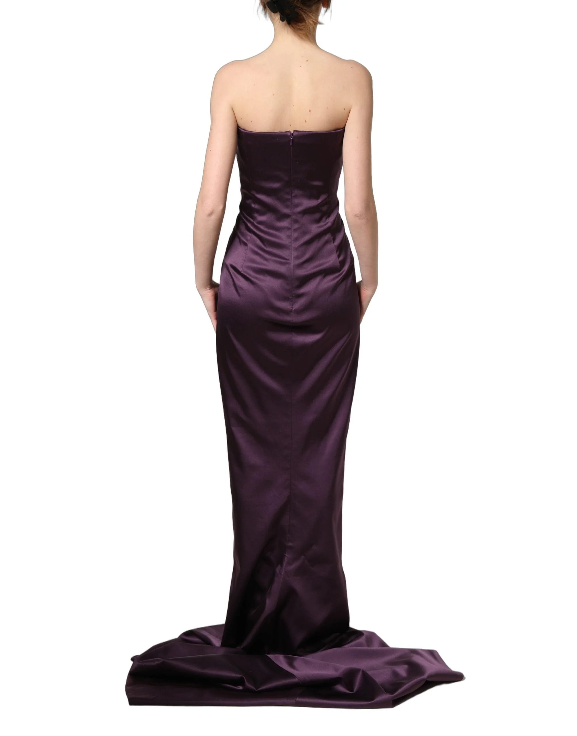 Dolce & Gabbana Purple Silk Crystal Strapless Floor Length Gown Dress - IT40|S