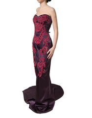 Dolce & Gabbana Purple Silk Crystal Strapless Floor Length Gown Dress - IT40|S