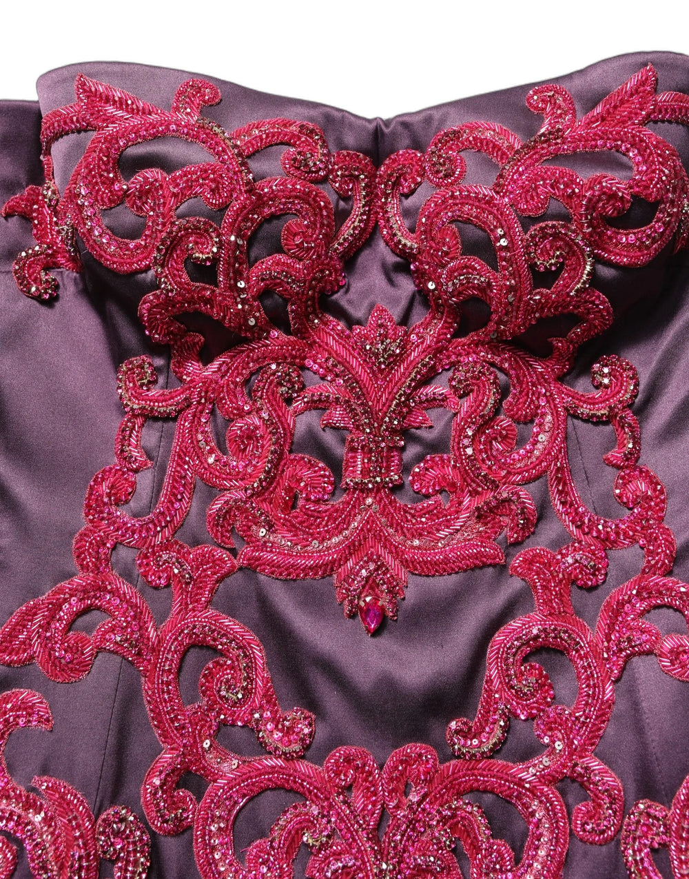 Dolce & Gabbana Purple Silk Crystal Strapless Floor Length Gown Dress - IT40|S