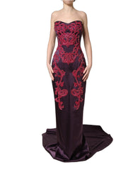 Dolce & Gabbana Purple Silk Crystal Strapless Floor Length Gown Dress - IT40|S
