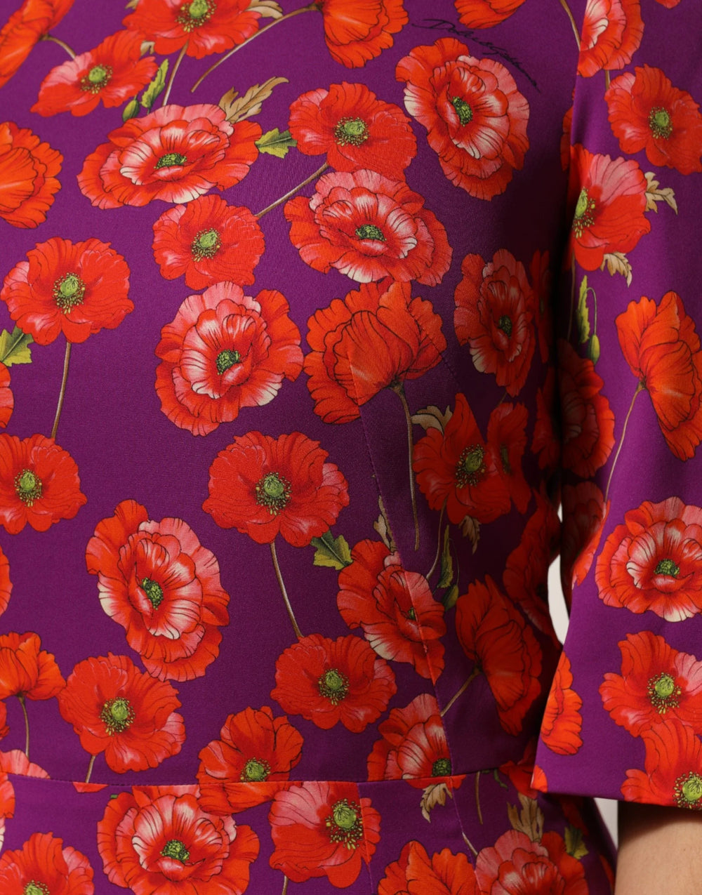 Dolce & Gabbana Μωβ μεταξωτό φόρεμα με λουλουδάτες λεπτομέρειες - Φορέματα