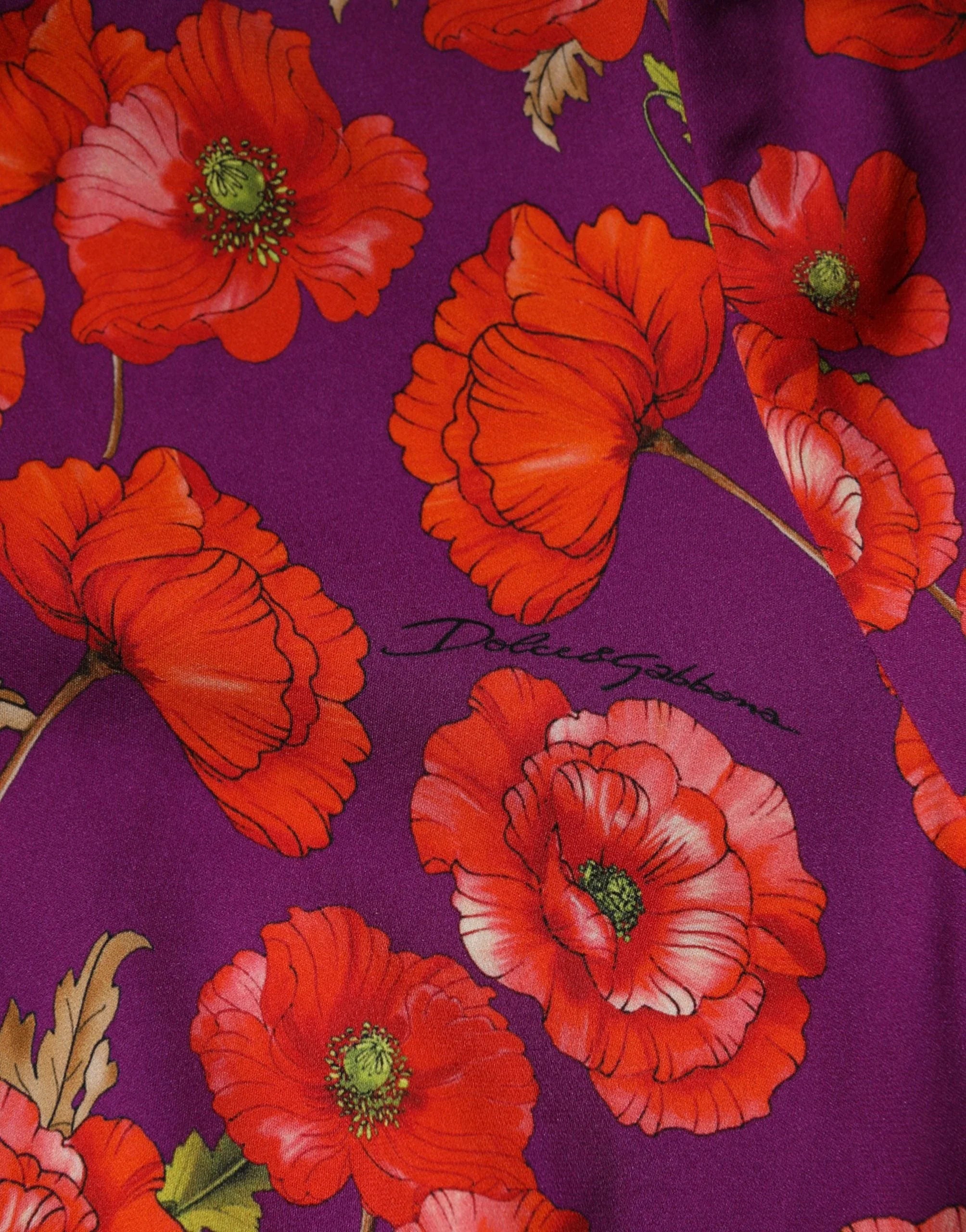 Dolce & Gabbana Μωβ μεταξωτό φόρεμα με λουλουδάτες λεπτομέρειες - Φορέματα