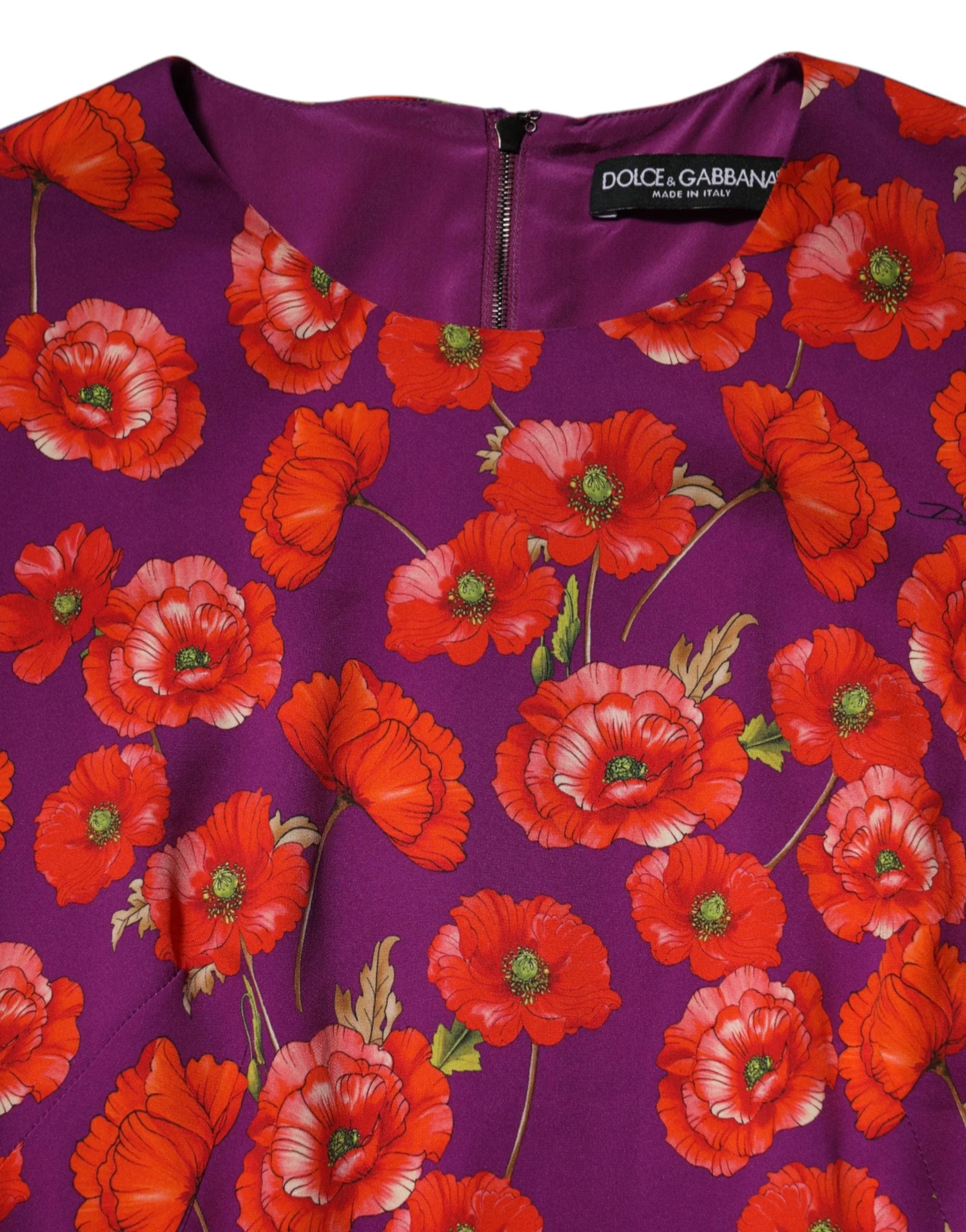 Dolce & Gabbana Μωβ μεταξωτό φόρεμα με λουλουδάτες λεπτομέρειες - Φορέματα