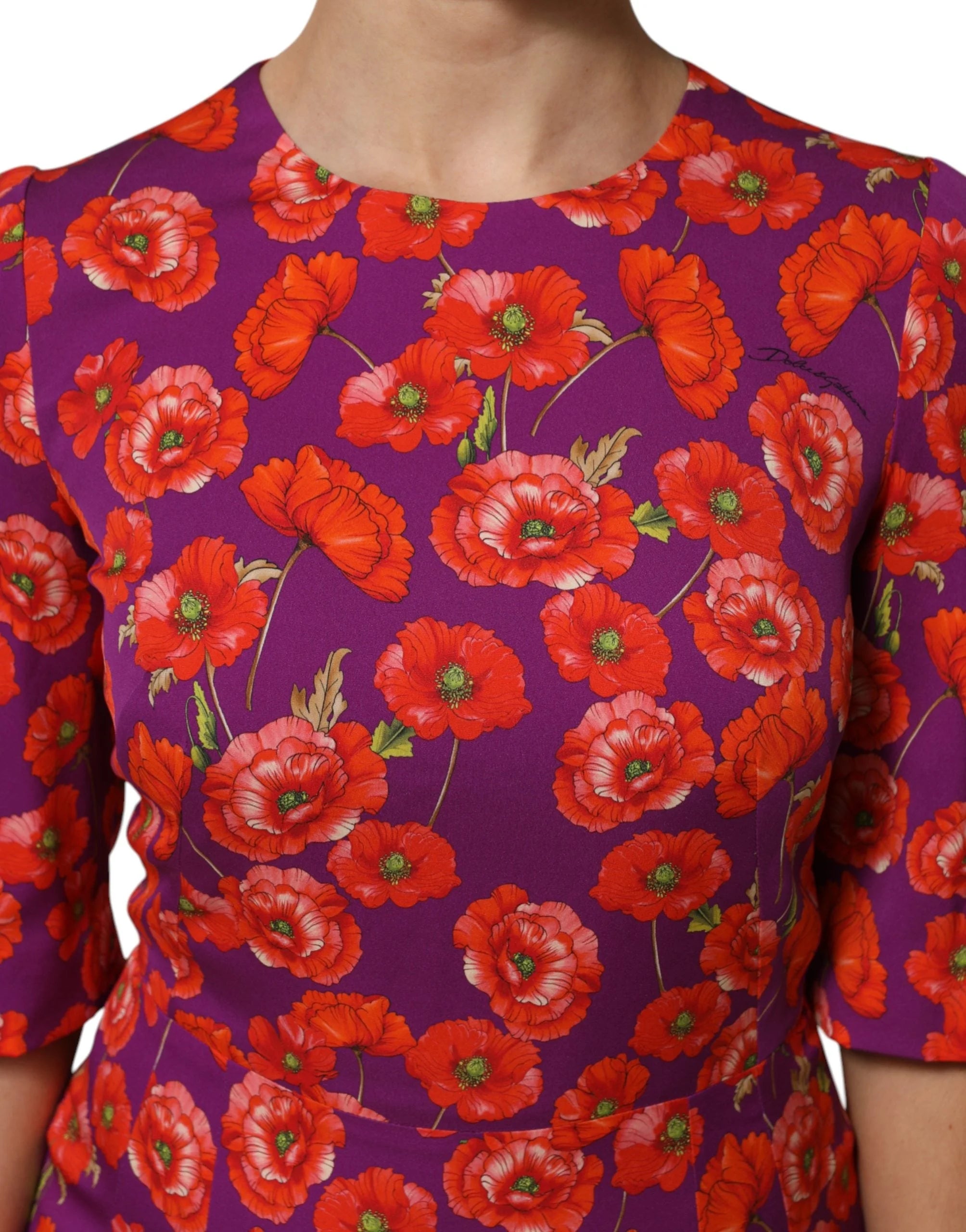 Dolce & Gabbana Μωβ μεταξωτό φόρεμα με λουλουδάτες λεπτομέρειες - Φορέματα