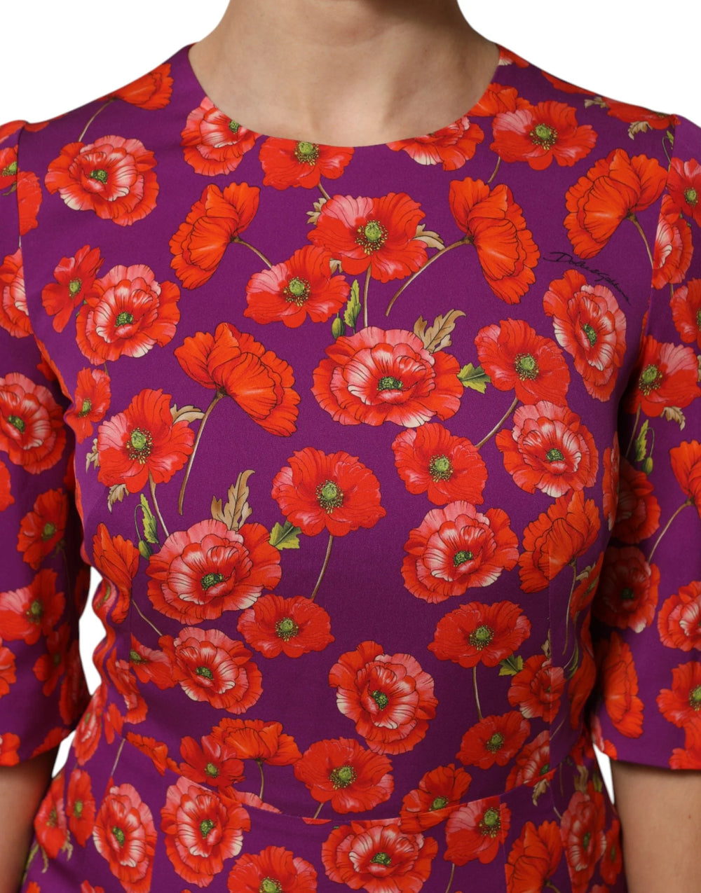 Dolce & Gabbana Μωβ μεταξωτό φόρεμα με λουλουδάτες λεπτομέρειες - Φορέματα