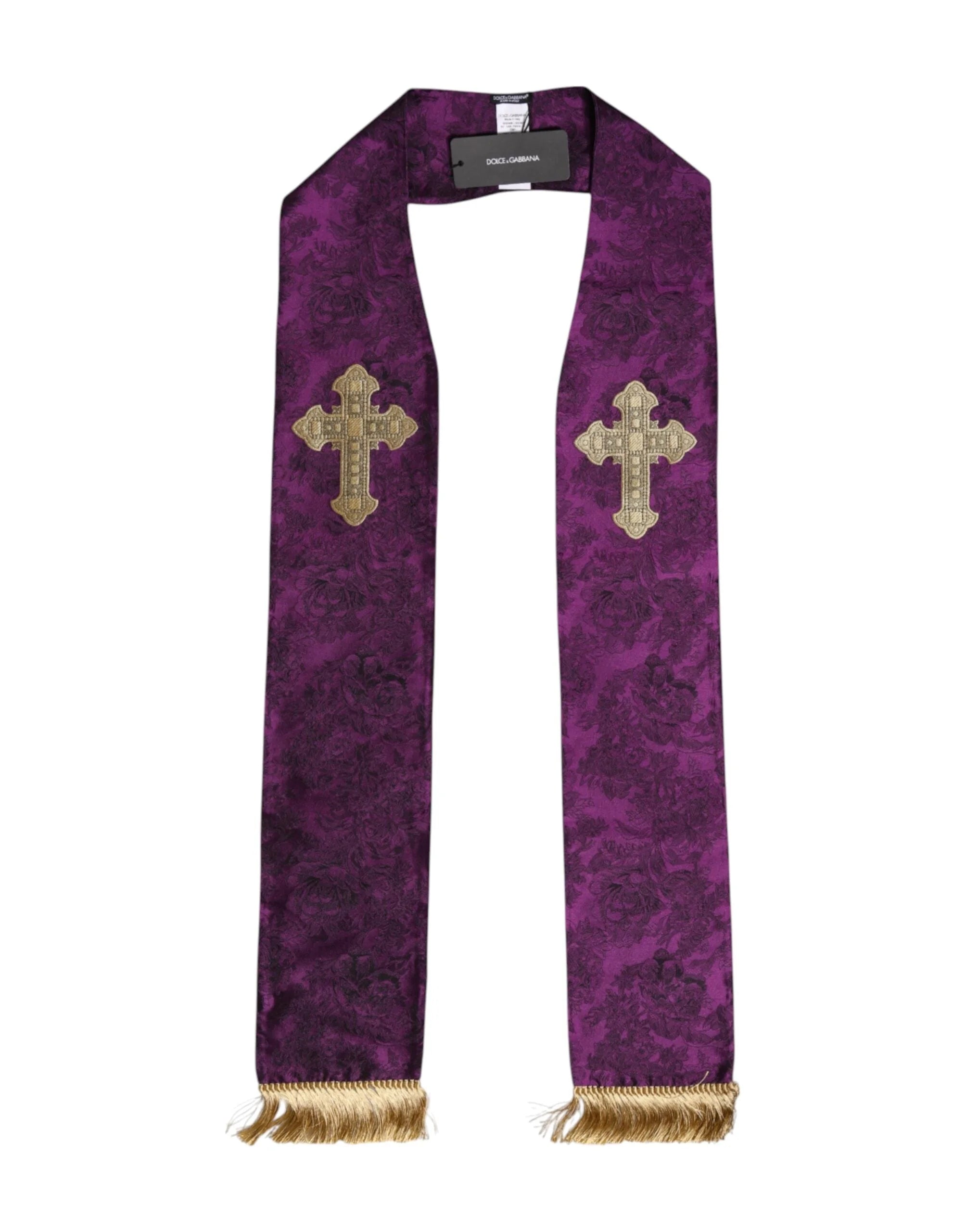 Dolce & Gabbana Purple Silk Fringes Cross Men Foulard Scarf - Scarves & Shawls