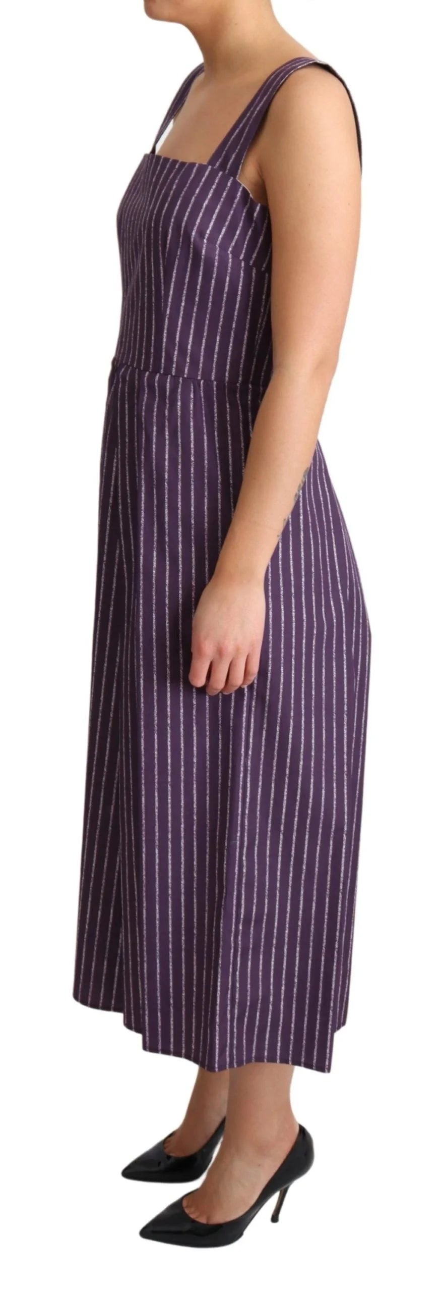 Dolce & Gabbana Purple Striped Cotton A-Line Stretch Dress - IT42|M - Dresses