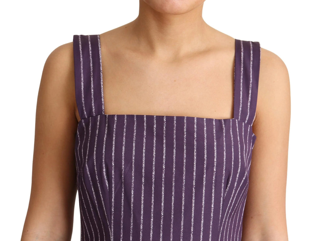 Dolce & Gabbana Purple Striped Cotton A-Line Stretch Dress - IT42|M - Dresses