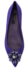 Seitenansicht der Dolce & Gabbana violetten Suedballerinas, die das elegante, flache Design und die tonalen Nähte zeigen.