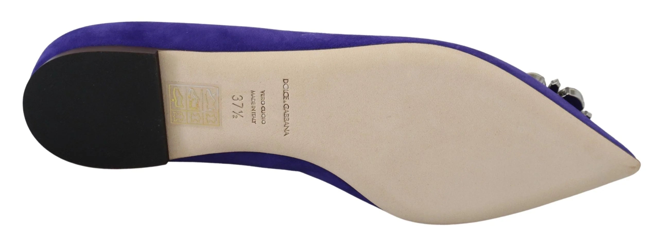 Dolce & Gabbana violette Loafer aus Ziegenleder mit aufwendigen Kristallverzierungen und einer raffinierten flachen Silhouette.