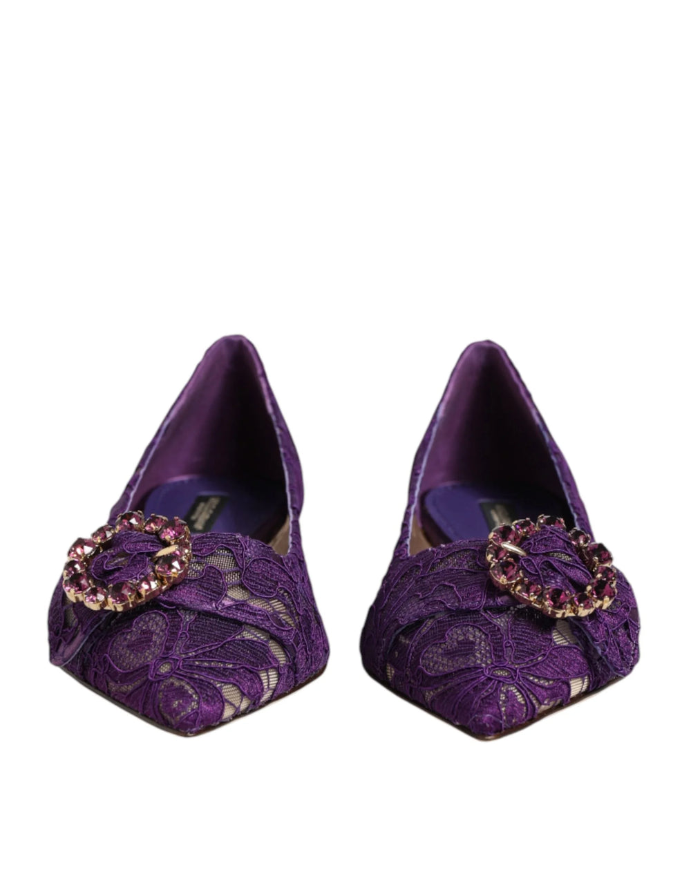 Dolce & Gabbana Purple Taormina Lace Crystals Flats Shoes - EU36/US5.5