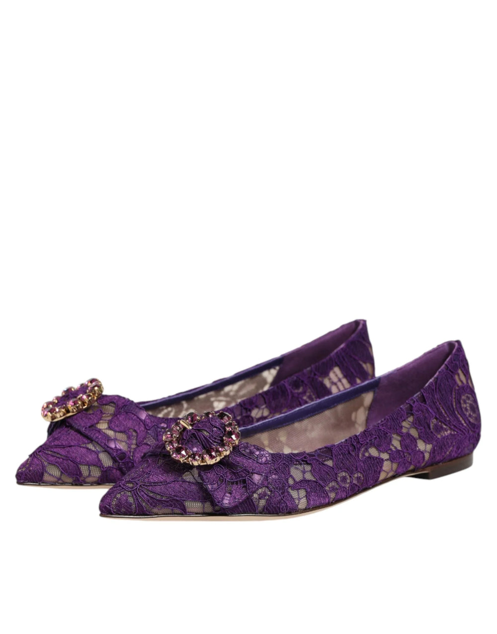 Dolce & Gabbana Purple Taormina Lace Crystals Flats Shoes - EU36/US5.5