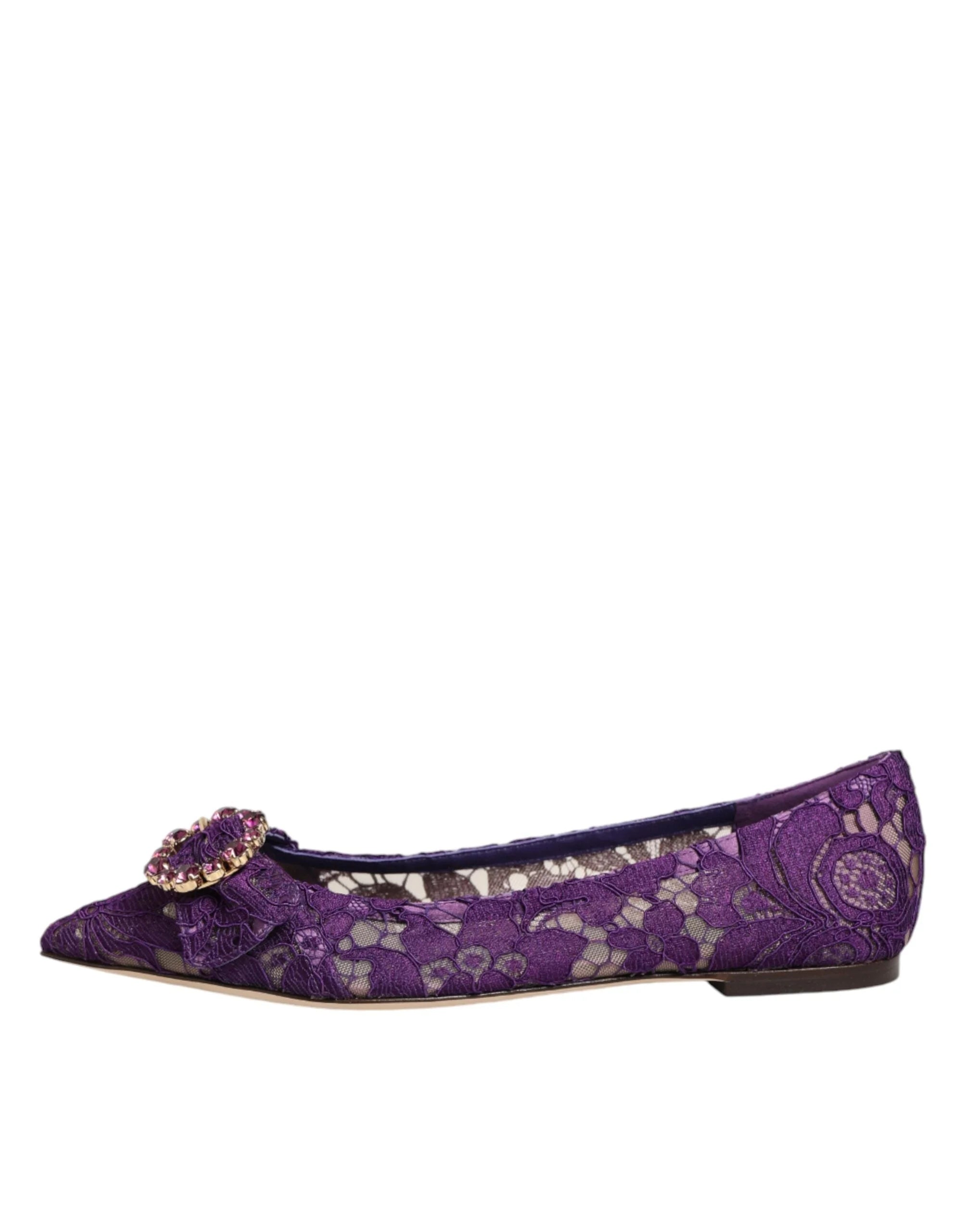 Dolce & Gabbana Purple Taormina Lace Crystals Flats Shoes - EU36/US5.5