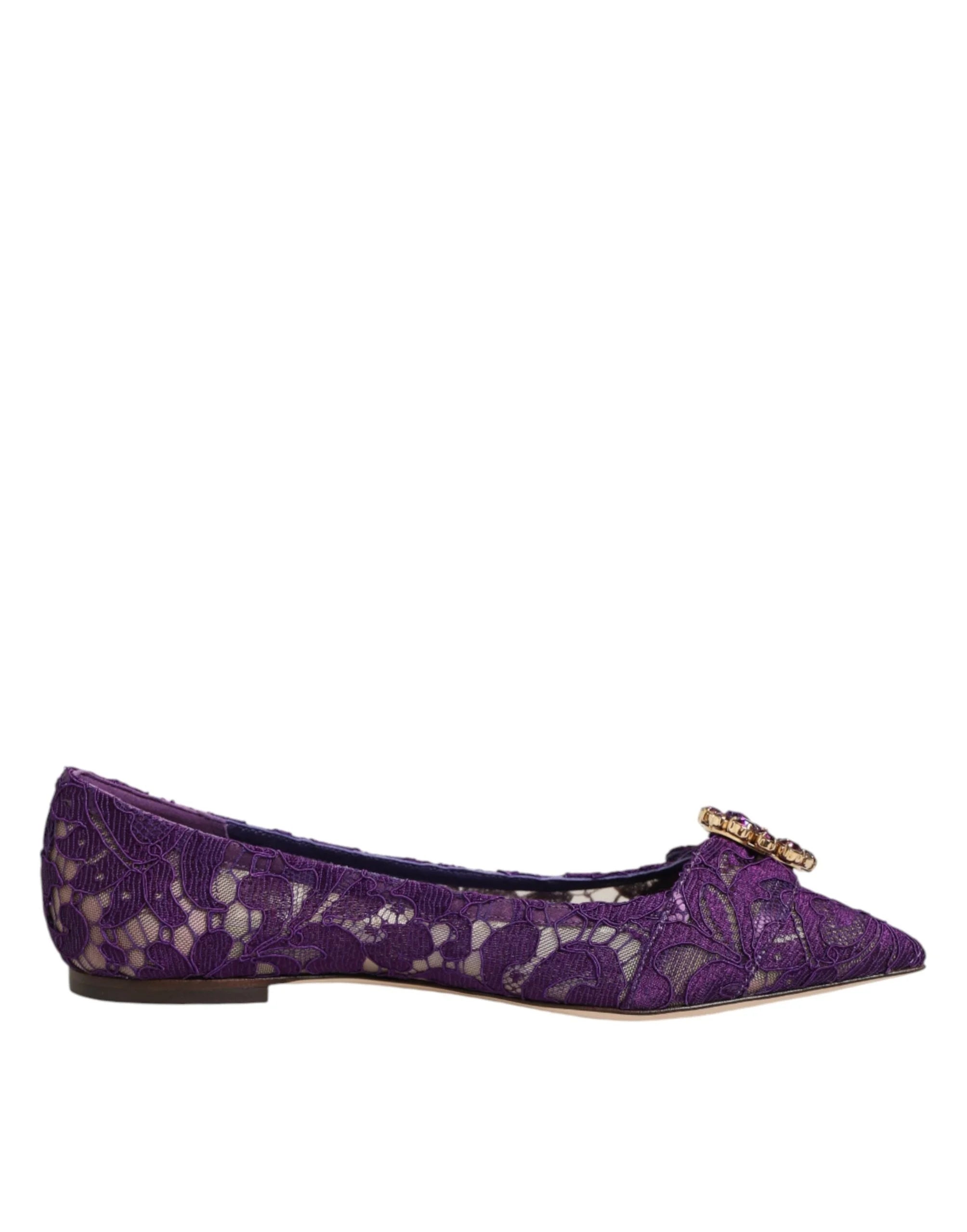 Dolce & Gabbana Purple Taormina Lace Crystals Flats Shoes - EU36/US5.5