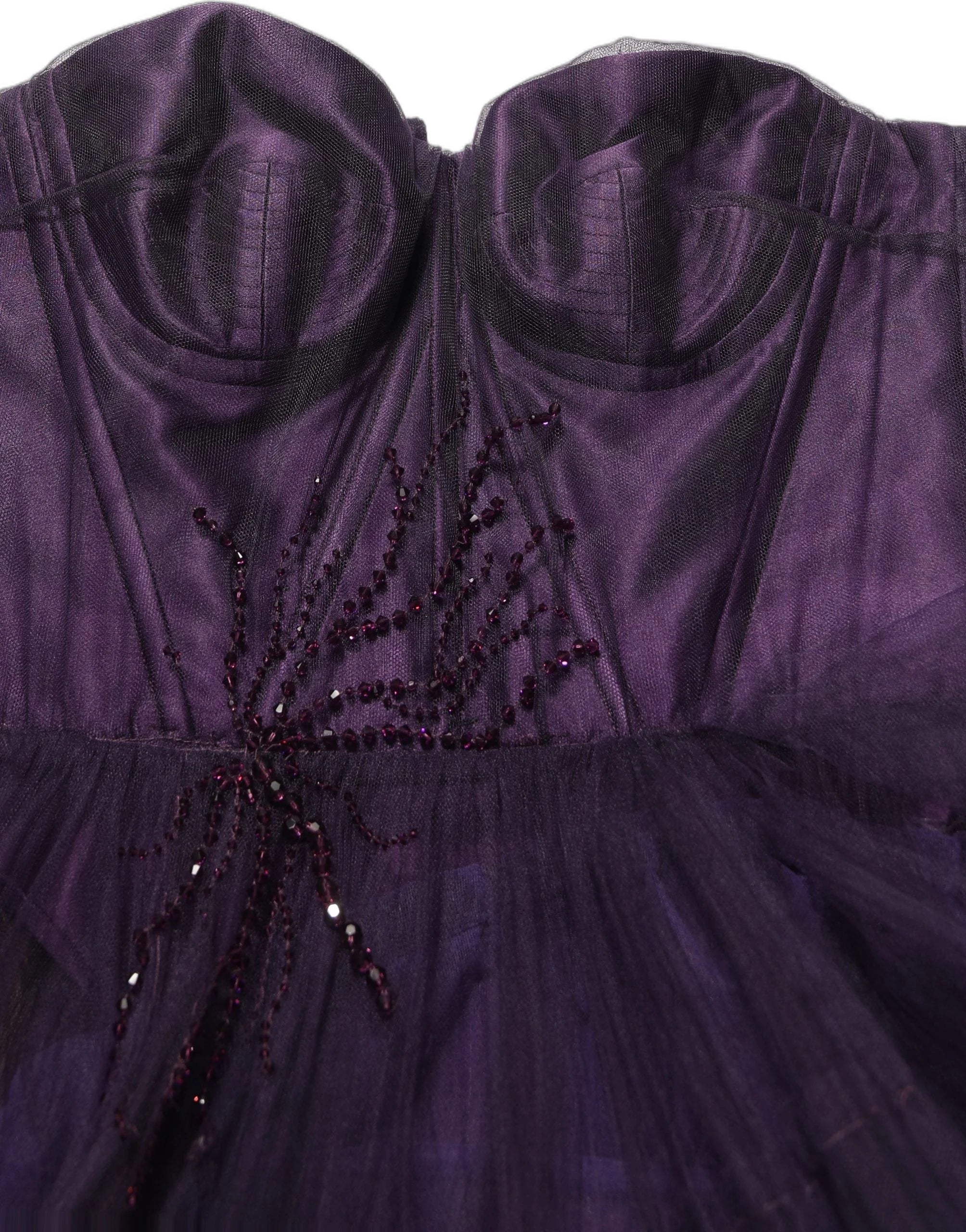 Dolce & Gabbana Purple Tiered Tulle Silk Long Gown Dress - IT38 | XS