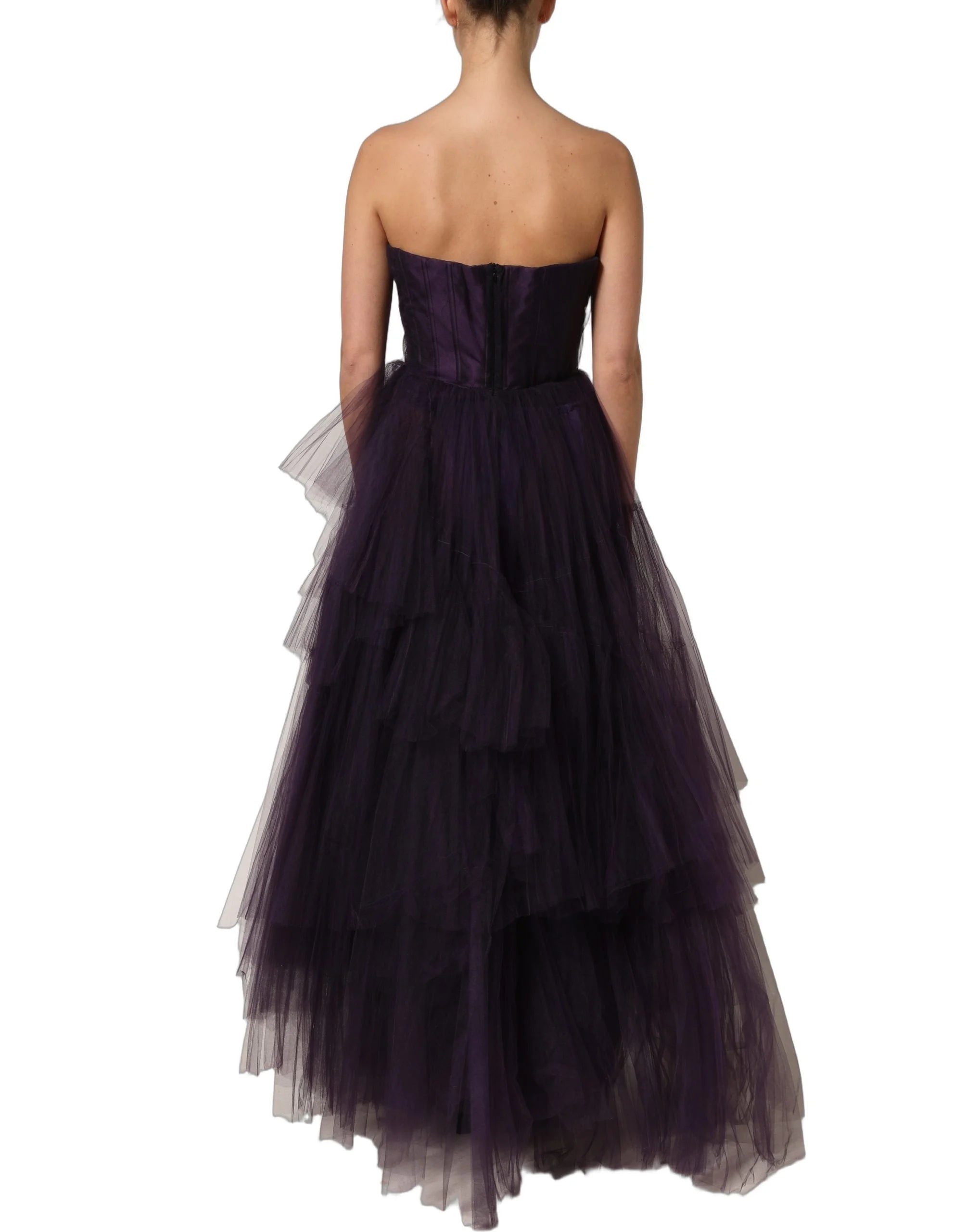 Dolce & Gabbana Purple Tiered Tulle Silk Long Gown Dress - IT38 | XS