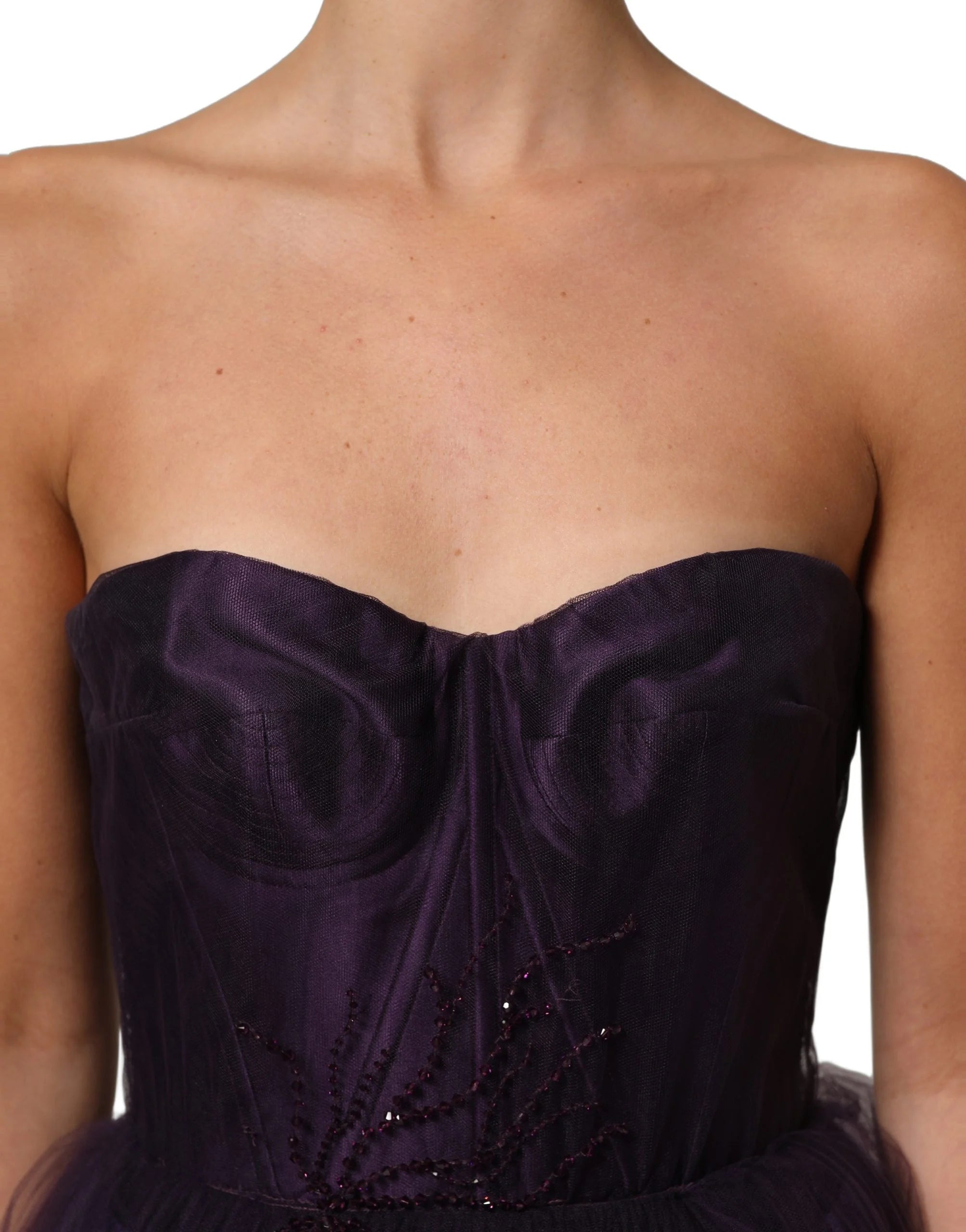 Dolce & Gabbana Purple Tiered Tulle Silk Long Gown Dress - IT38 | XS