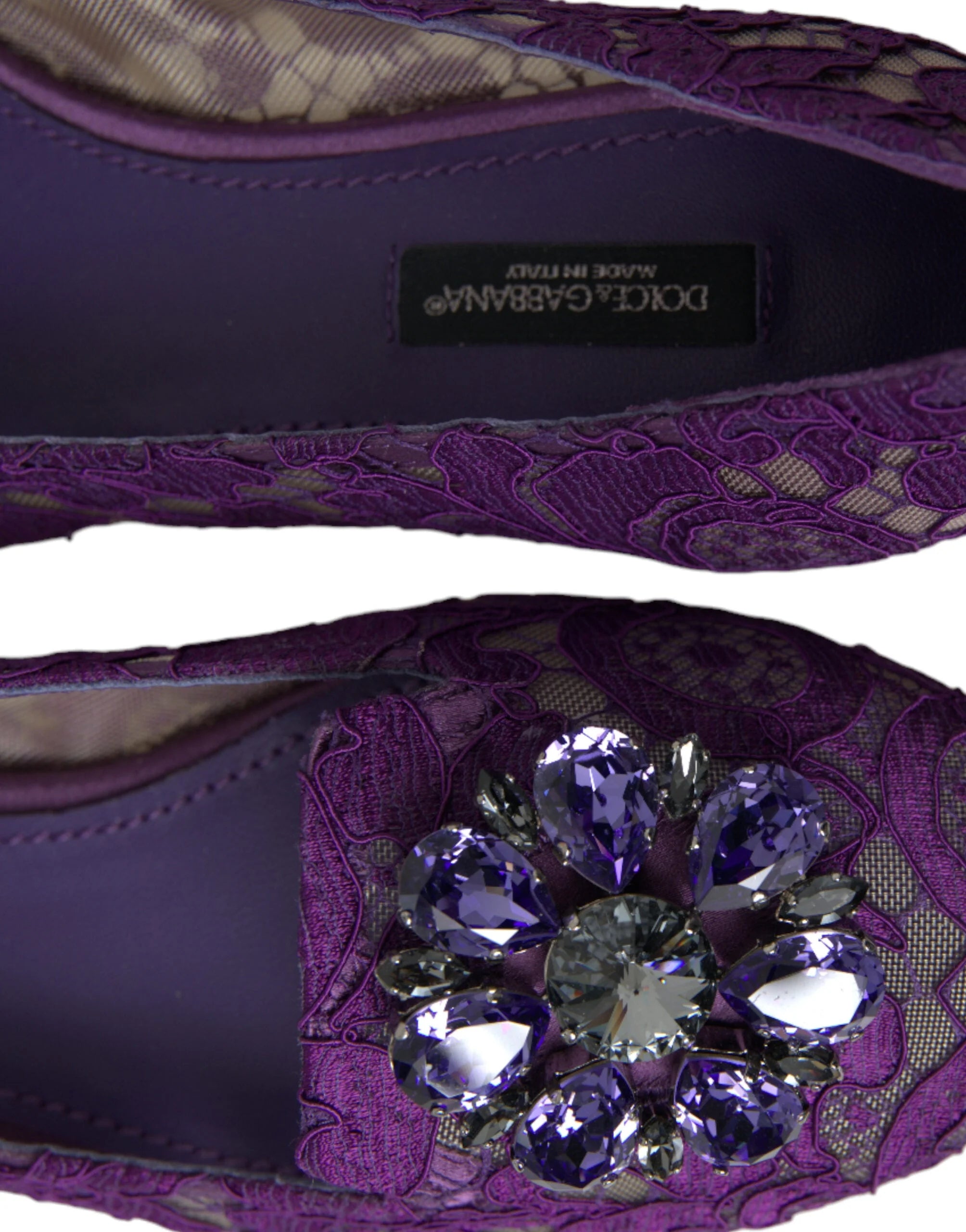 Dolce & Gabbana Purple Vally Taormina Lace Crystals Flats Shoes - EU37/US6.5 - Flats