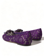 Dolce & Gabbana Purple Vally Taormina Lace Crystals Flats Shoes - EU37/US6.5 - Flats