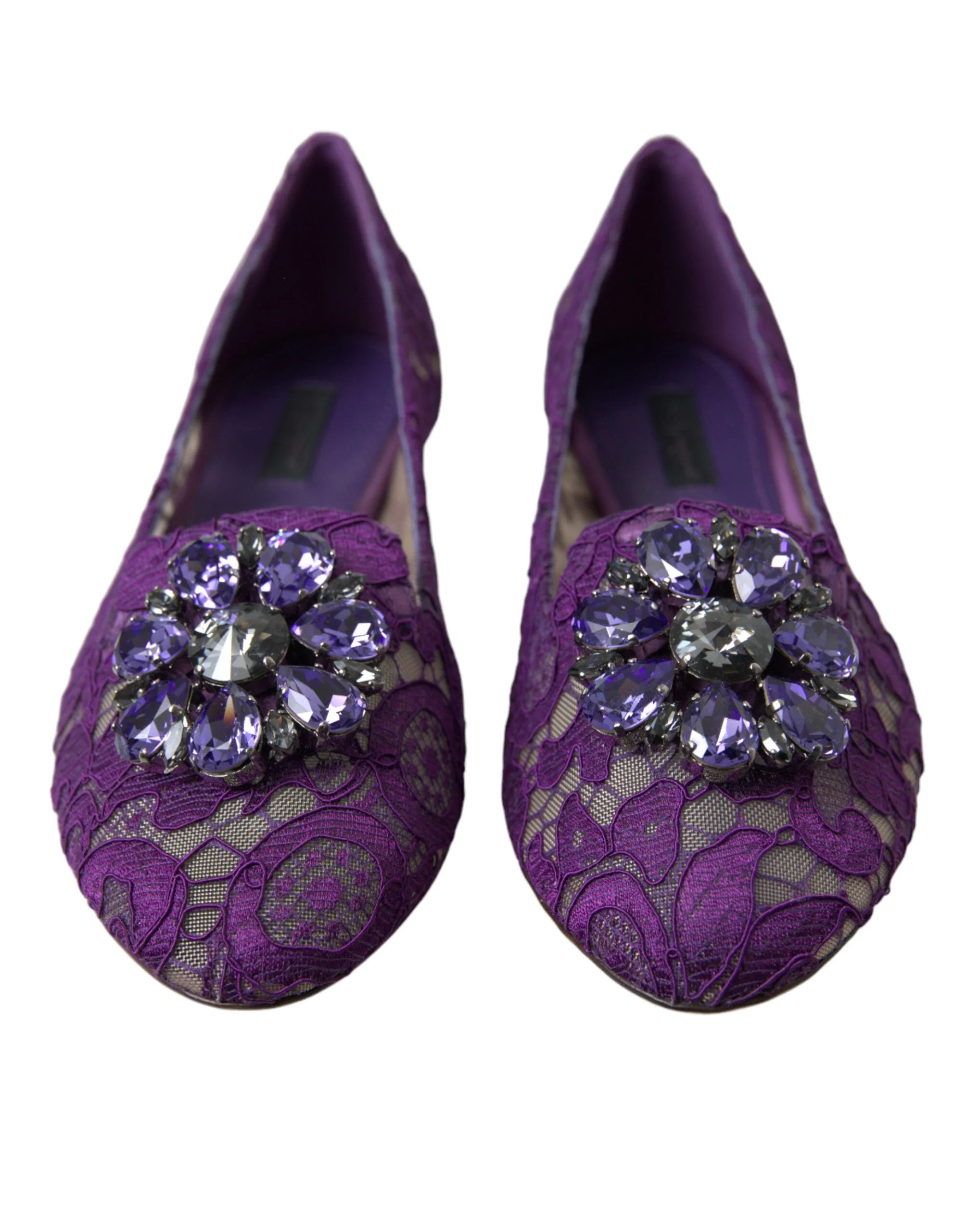 Dolce & Gabbana Purple Vally Taormina Lace Crystals Flats Shoes - EU37/US6.5 - Flats