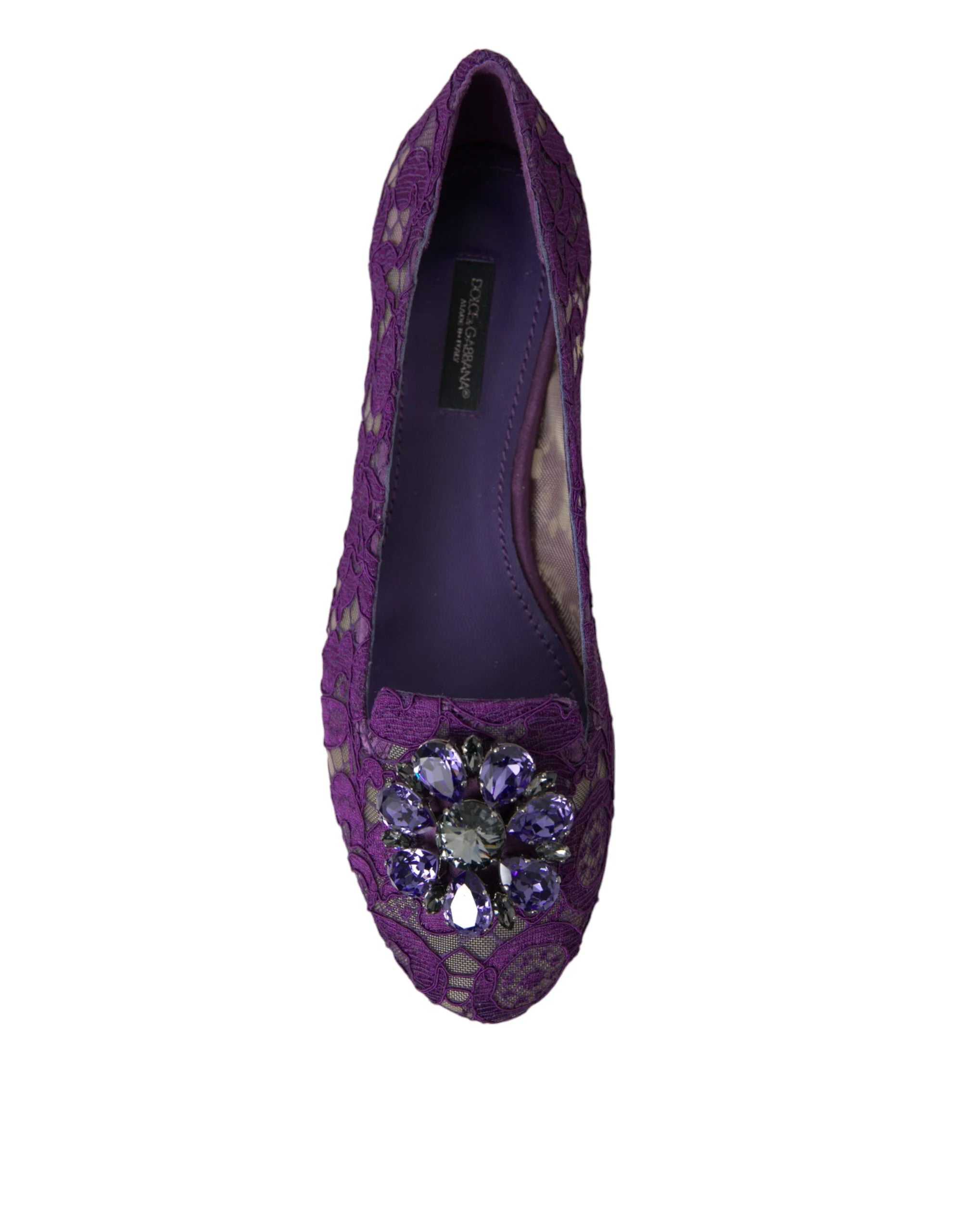 Dolce & Gabbana Purple Vally Taormina Lace Crystals Flats Shoes - EU37/US6.5 - Flats