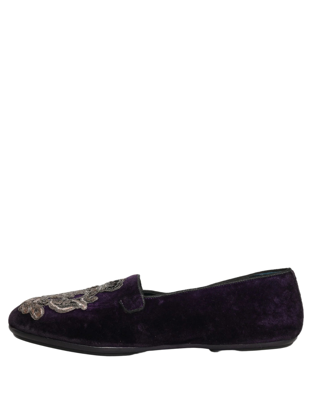 Dolce & Gabbana Zapatos mocasines morados de terciopelo con bordado de corona - EU43/US10
