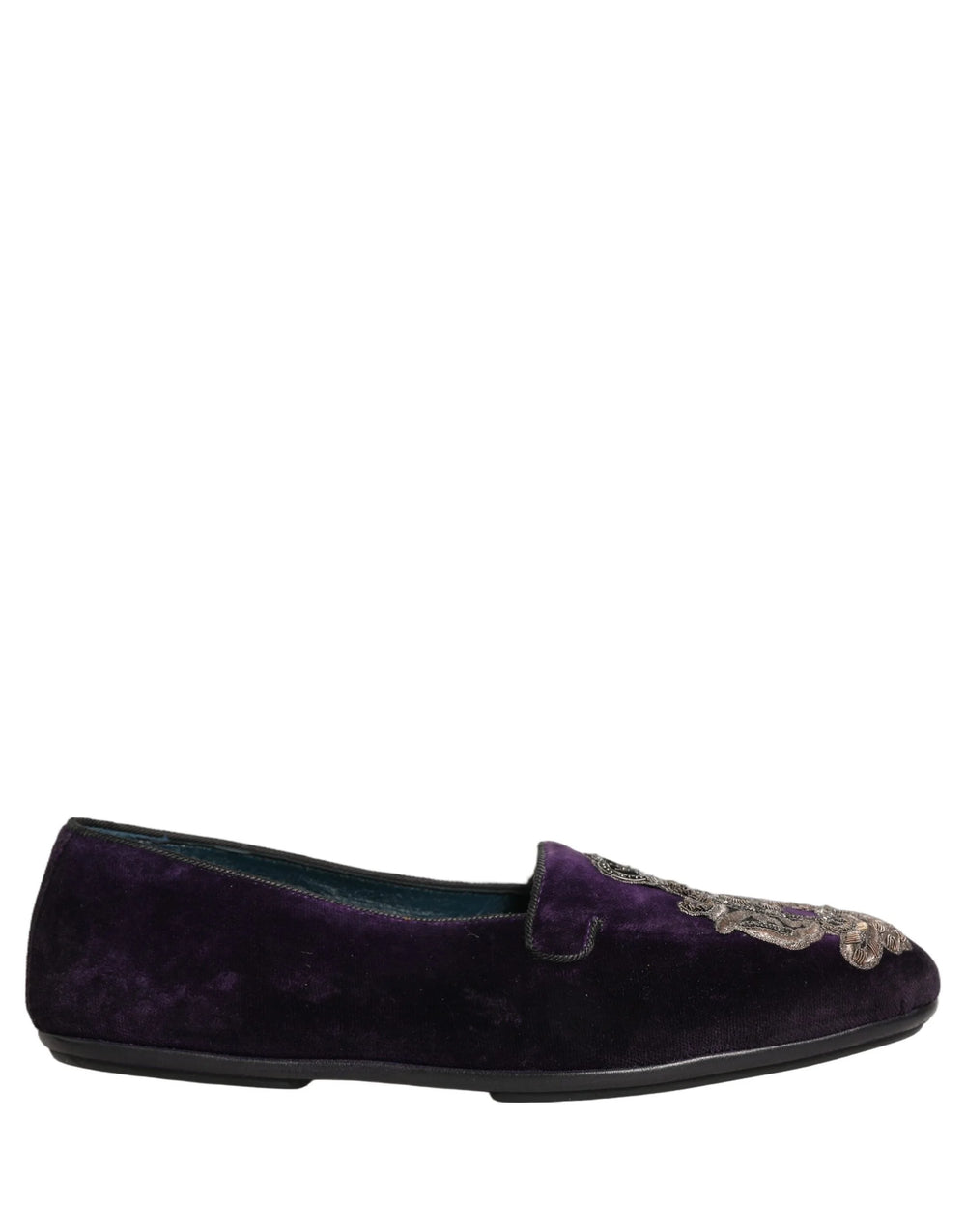 Dolce & Gabbana Zapatos mocasines morados de terciopelo con bordado de corona - EU43/US10