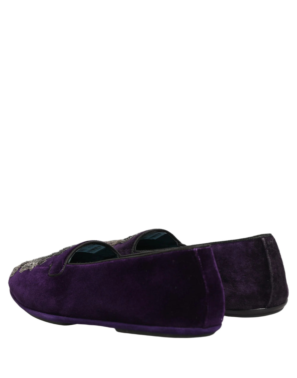 Dolce & Gabbana Zapatos mocasines morados de terciopelo con bordado de corona - EU43/US10