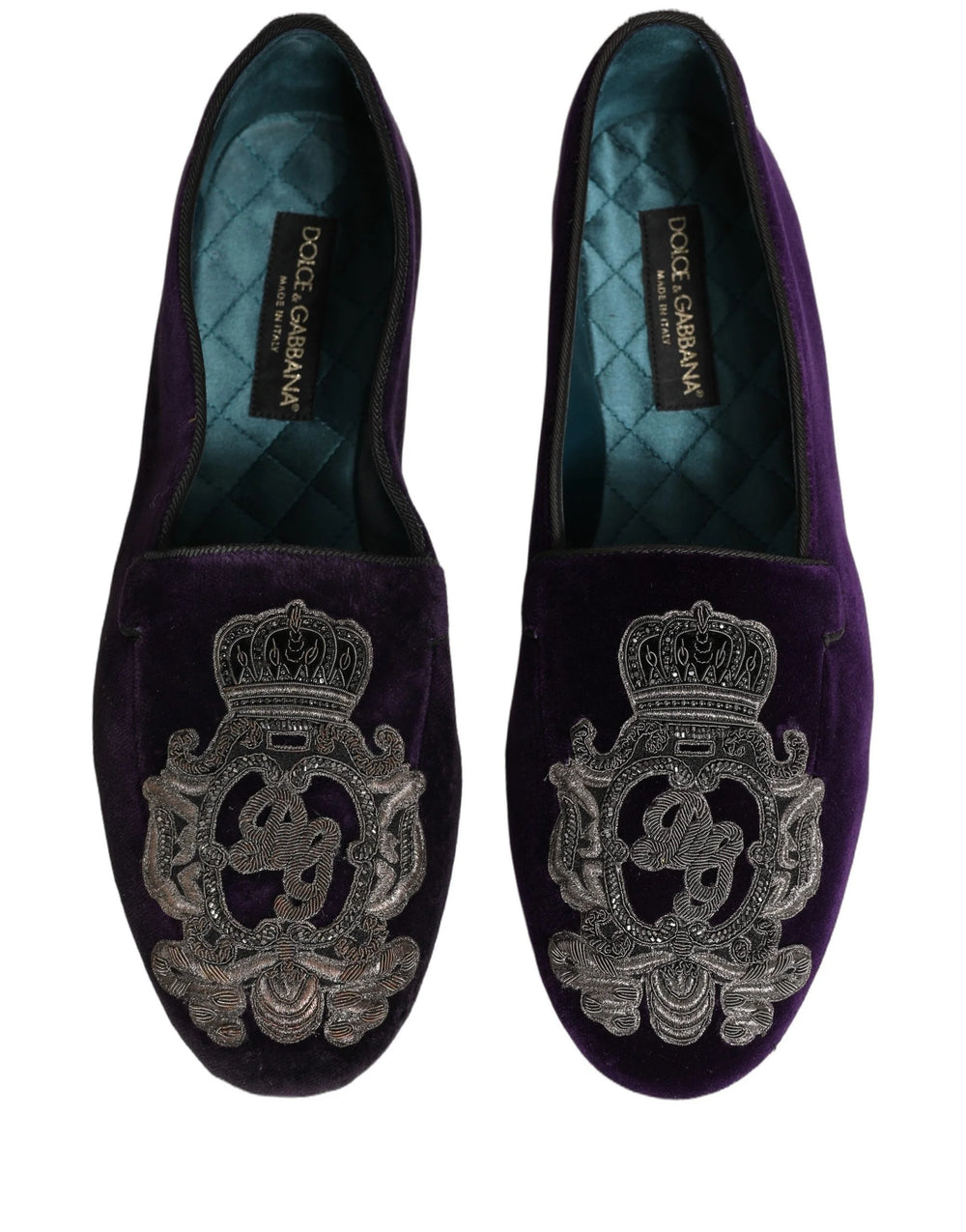 Dolce & Gabbana Zapatos mocasines morados de terciopelo con bordado de corona - EU43/US10