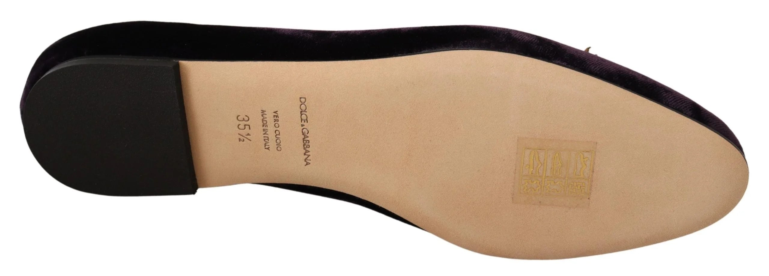 Dolce & Gabbana Purple Velvet DG Heart Loafers Flats Shoes - Flats