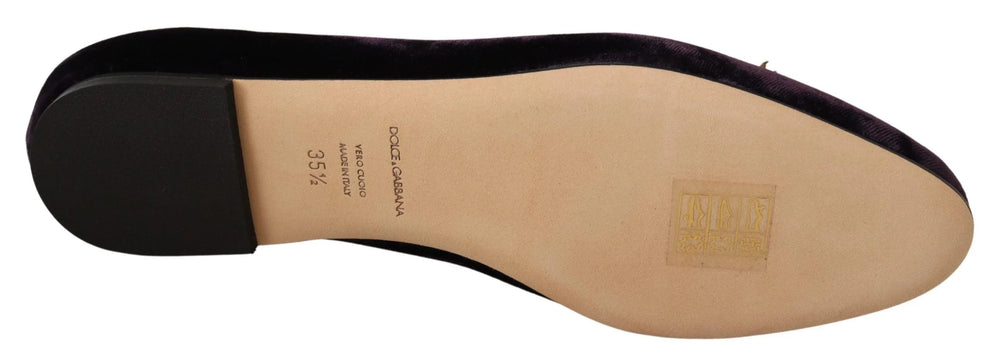 Dolce & Gabbana Purple Velvet DG Heart Loafers Flats Shoes - Flats