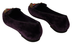 Dolce & Gabbana Purple Velvet DG Heart Loafers Flats Shoes - Flats