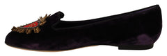 Dolce & Gabbana Purple Velvet DG Heart Loafers Flats Shoes - Flats