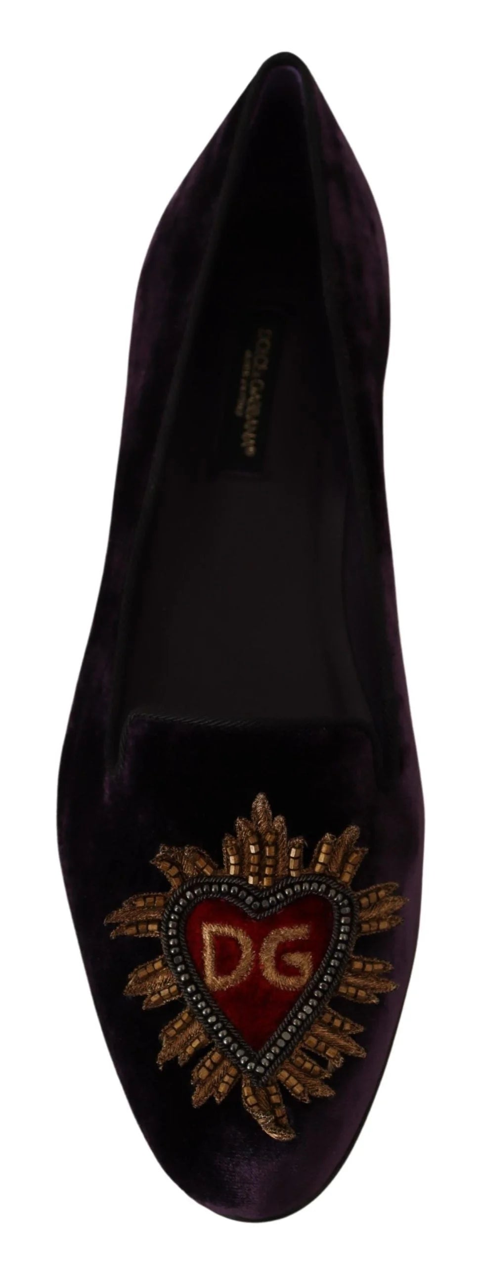 Dolce & Gabbana Purple Velvet DG Heart Loafers Flats Shoes - Flats
