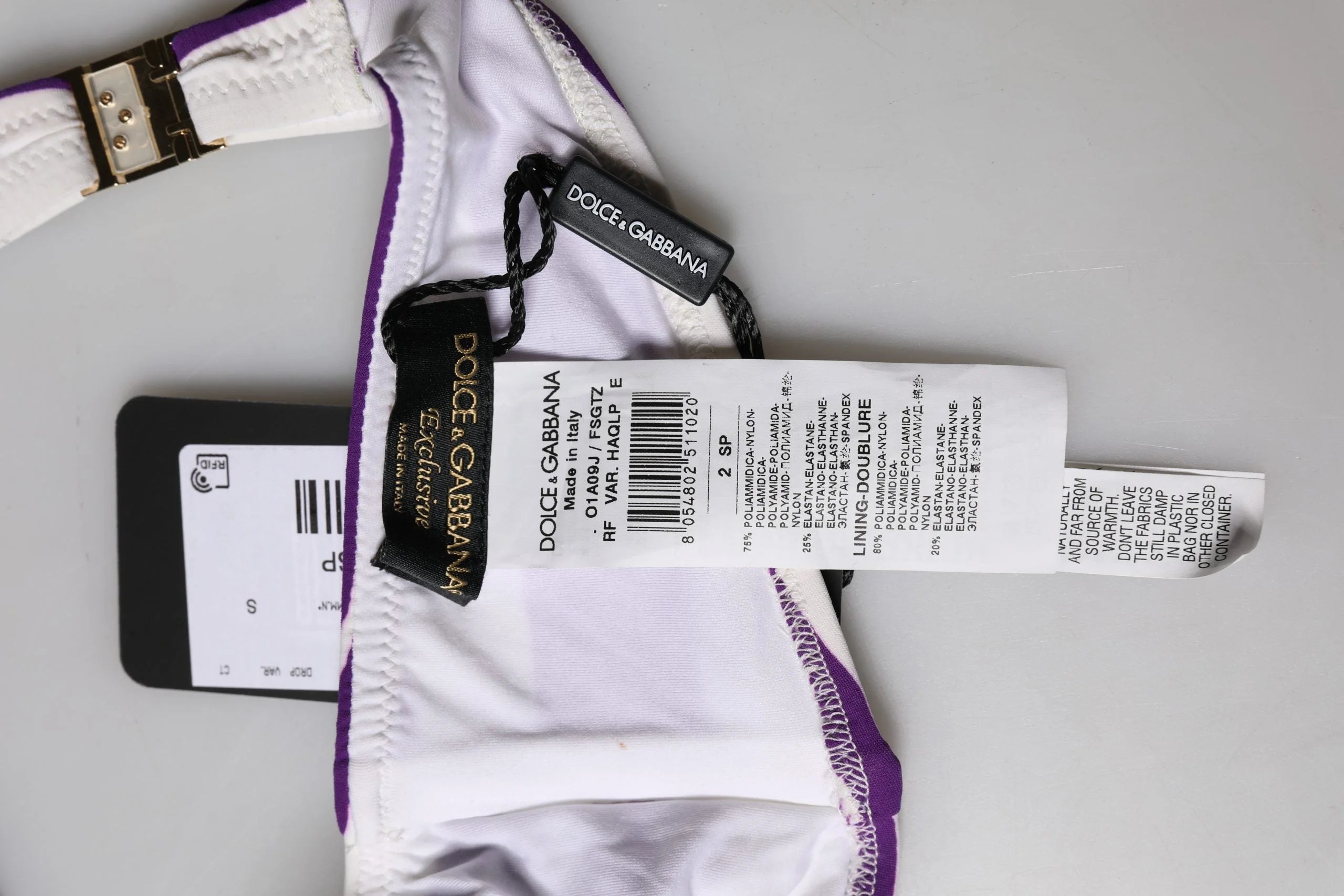 Dolce & Gabbana Purple White Stripes Nylon Bandeau Swimwear - IT2 | S