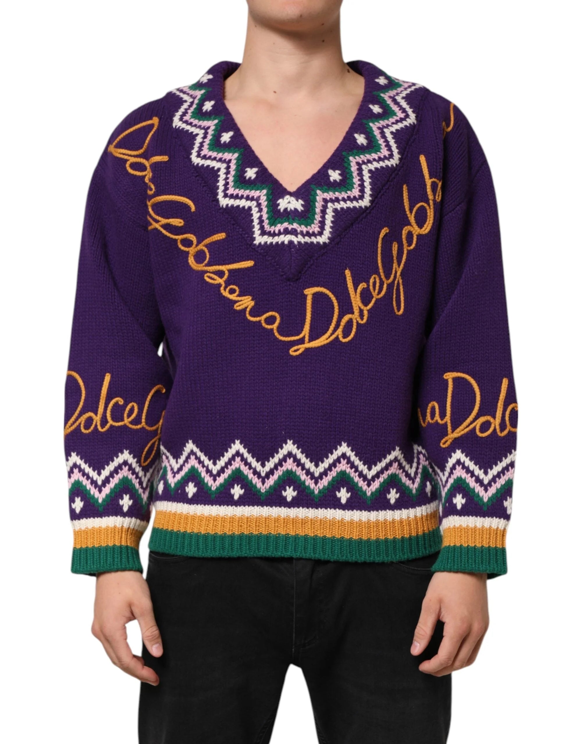 Dolce & Gabbana Purple Wool DG Logo Men Knit Pullover Sweater - M - Sweaters