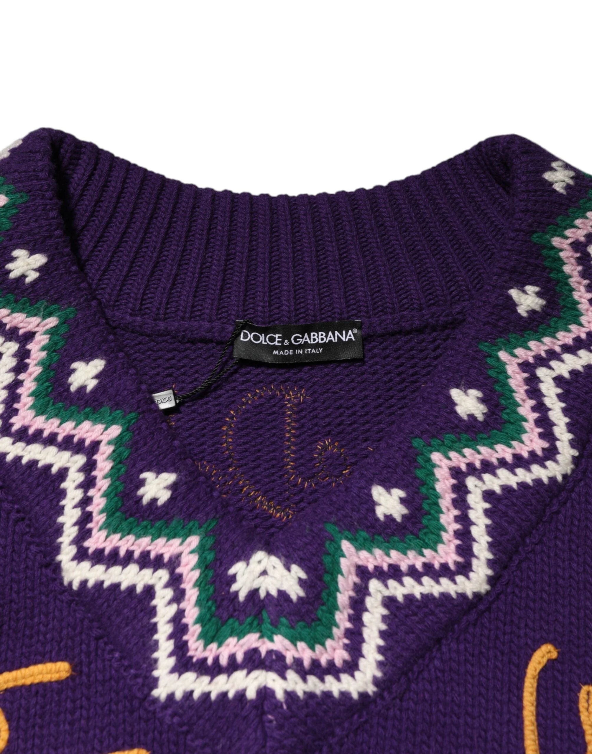 Dolce & Gabbana Purple Wool DG Logo Men Knit Pullover Sweater - M - Sweaters