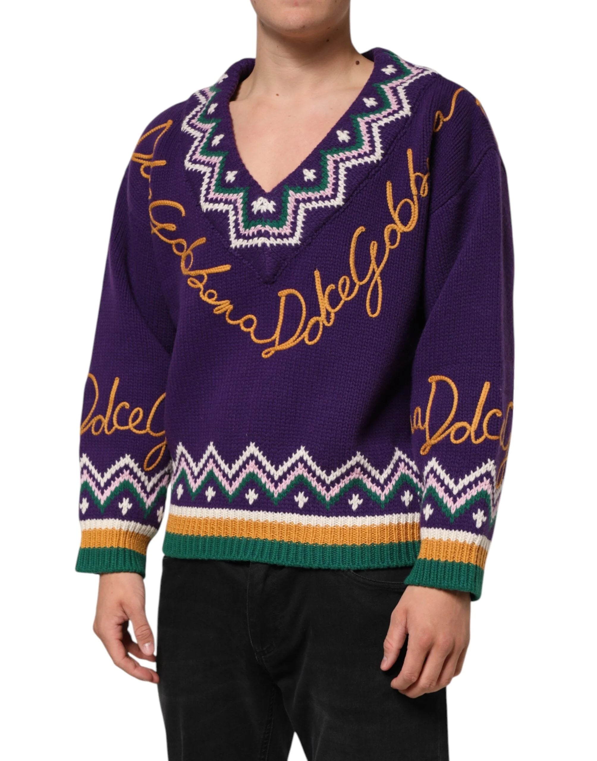 Dolce & Gabbana Purple Wool DG Logo Men Knit Pullover Sweater - M - Sweaters
