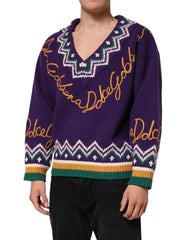 Dolce & Gabbana Purple Wool DG Logo Men Knit Pullover Sweater - M - Sweaters