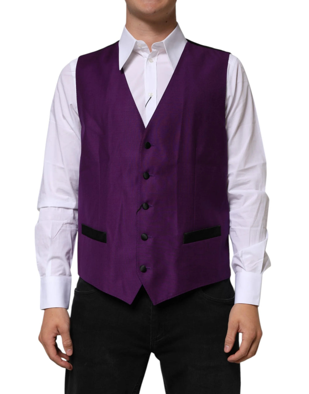 Dolce & Gabbana Purple Wool Dress Formal Waistcoat Vest - IT54 | XL - Vests