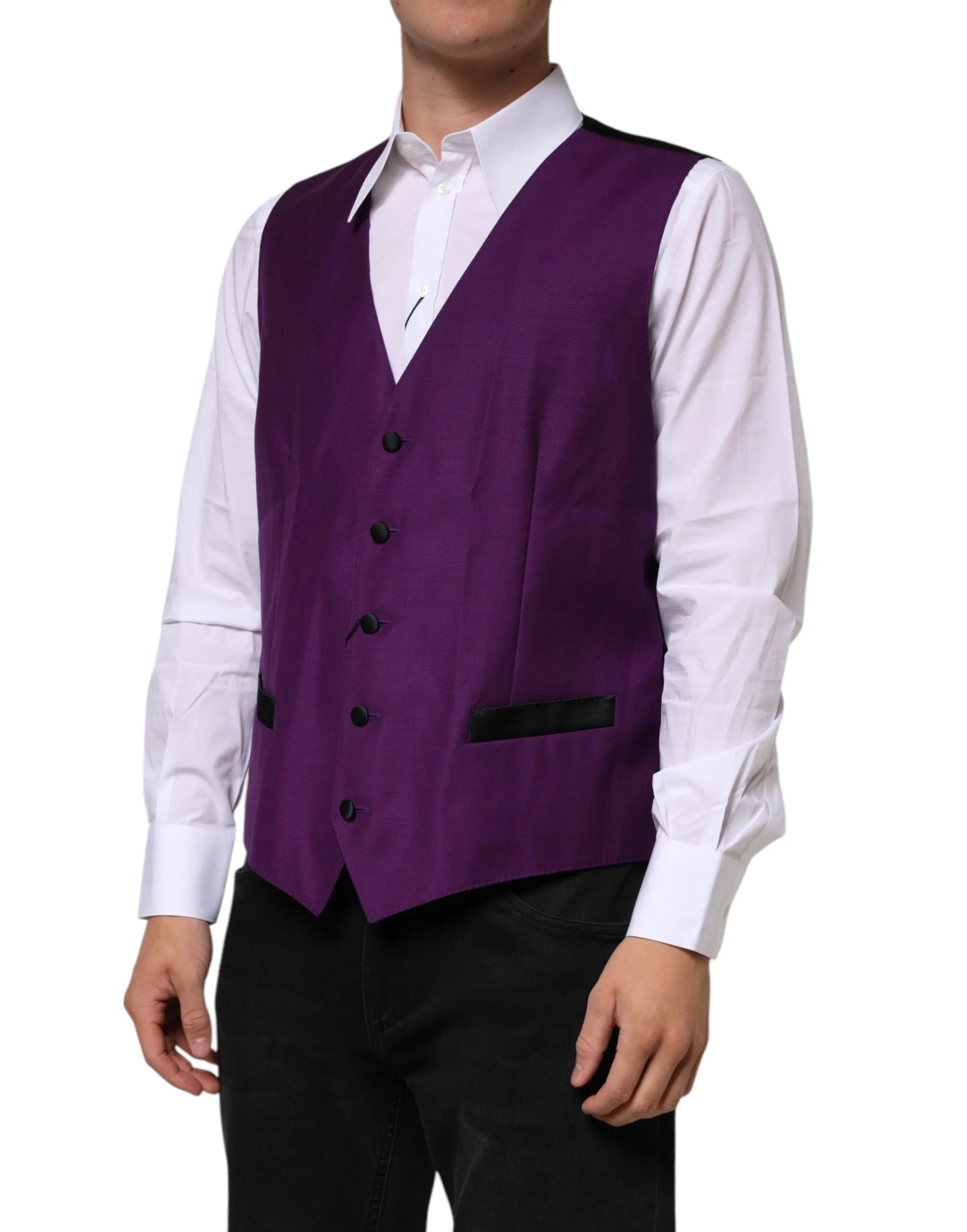 Dolce & Gabbana Purple Wool Dress Formal Waistcoat Vest - IT54 | XL - Vests
