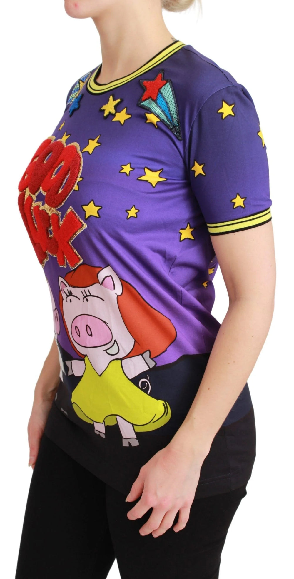 Dolce & Gabbana Purple YEAR OF THE PIG Top Cotton T-shirt - T-Shirts