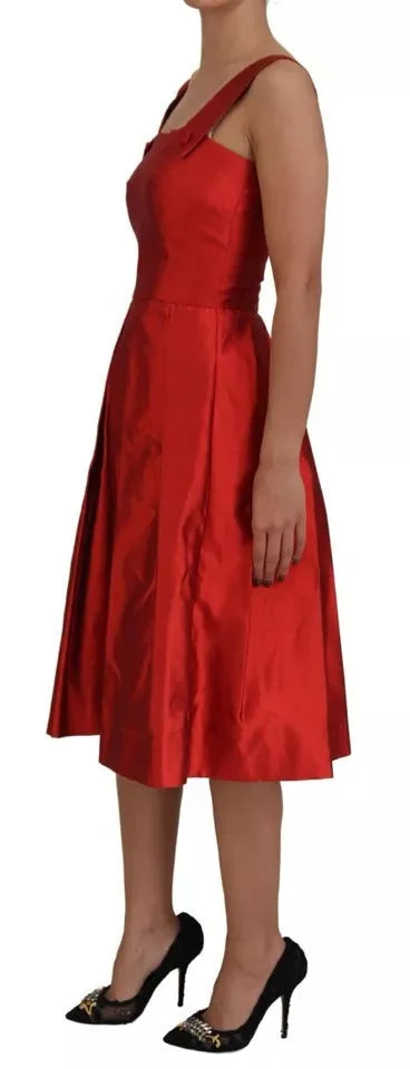 Dolce & Gabbana Red A-line Pleated Midi Satin Silk Dress - IT36|XXS - Dresses