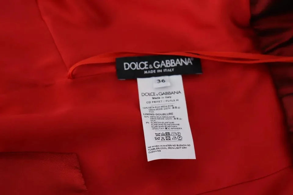 Dolce & Gabbana Red A-line Pleated Midi Satin Silk Dress - IT36|XXS - Dresses
