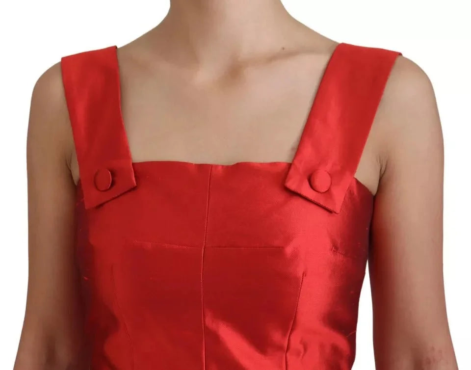 Dolce & Gabbana Red A-line Pleated Midi Satin Silk Dress - IT36|XXS - Dresses